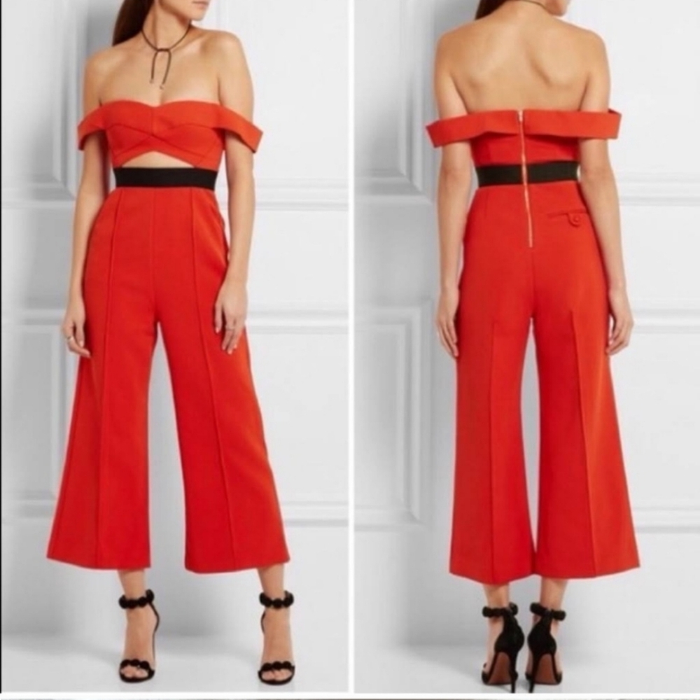 Self- Portrait Red Off-Shoulder Jumpsuit
